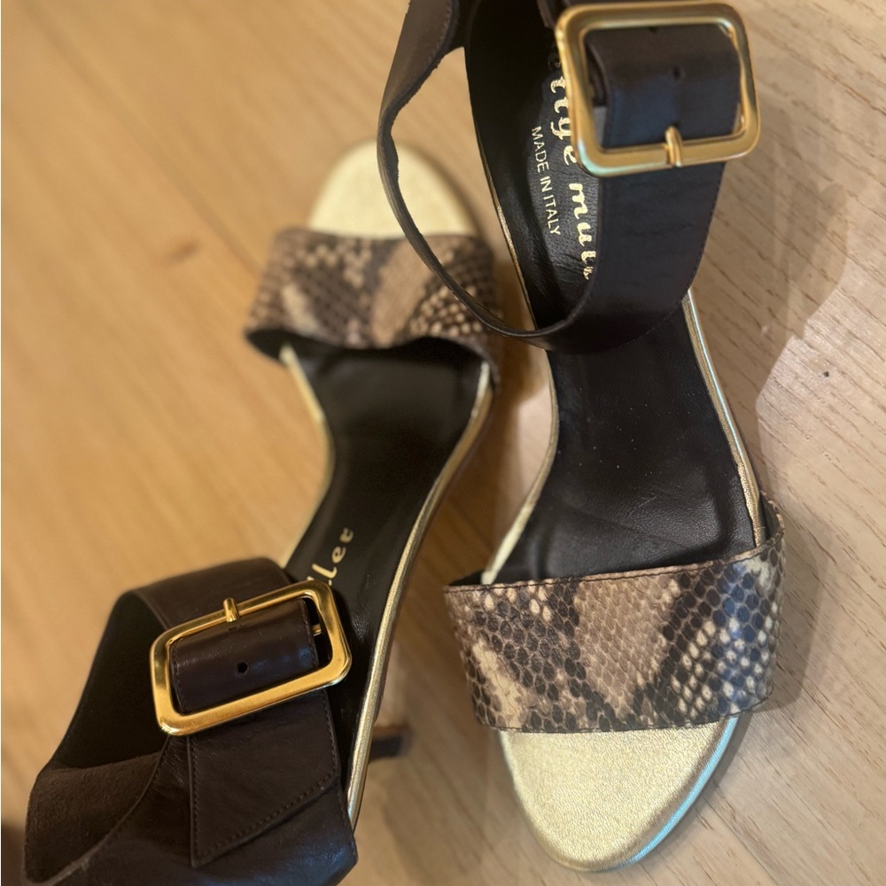 Bettye Muller Snakeskin and Black Sandals